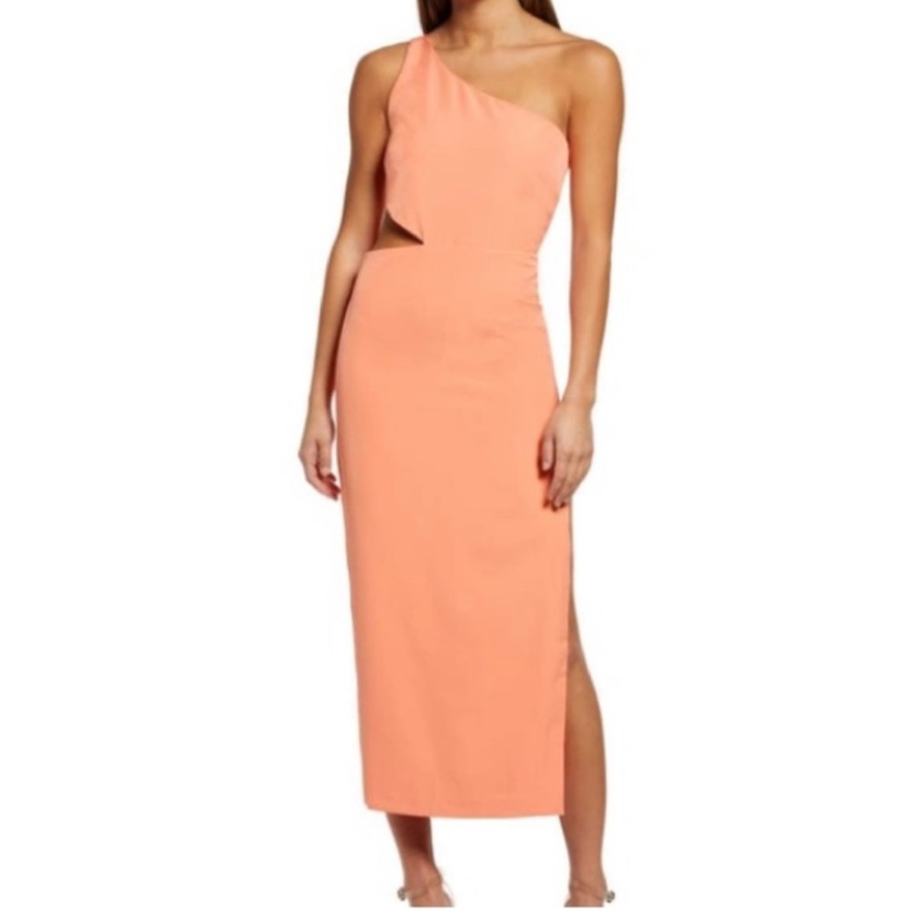 Bardot Jenna One Shoulder Cutout Midi Dress Coral Orange Size 8 Large